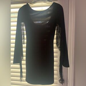 Divided H&M Scoop Neck Drop Neck Long sleeve Fringe Slip Lined Dress Sz 4 NWOT